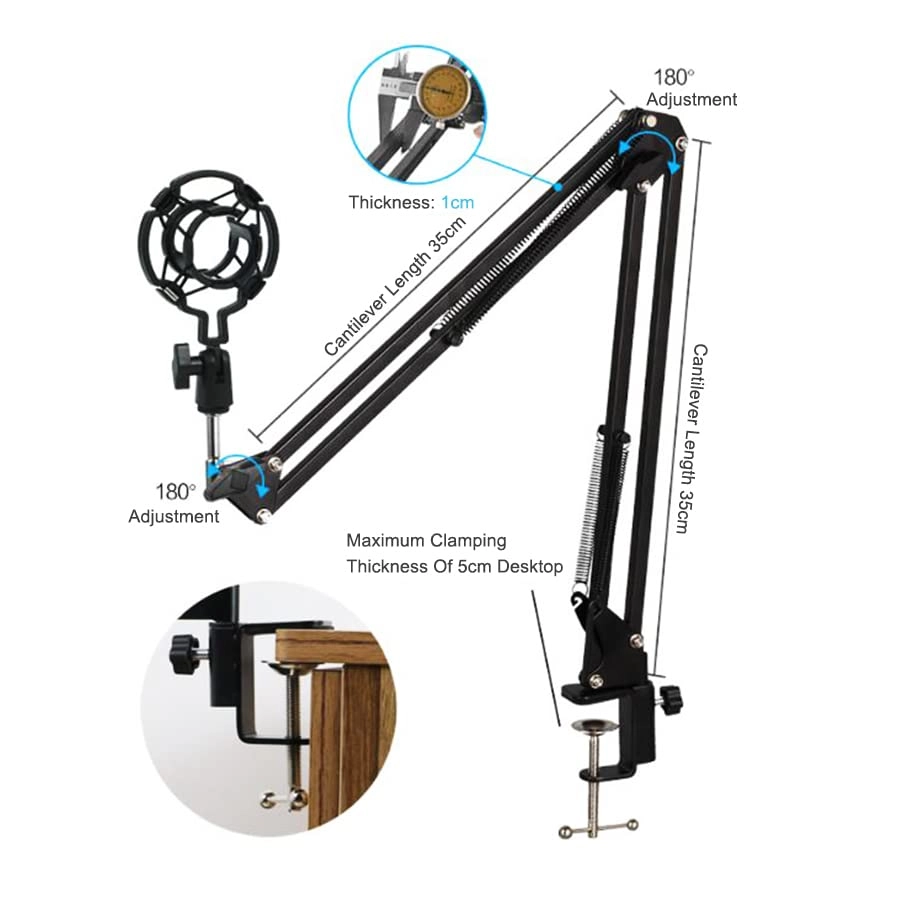 BM700 Kit USB+XLR Microphone Suspension Scissor Arm Stand + Shock Mount + Wind Screen Pop Filter + Mounting Clamp + USB Sound Card