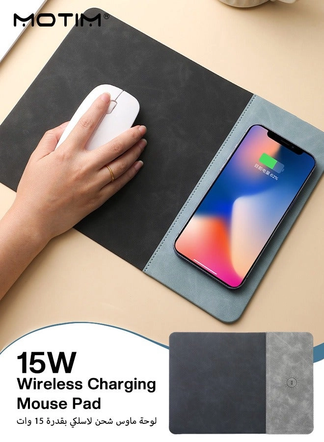 Wireless Charging PU Leather Gaming Mouse Pad - 30x22 cm