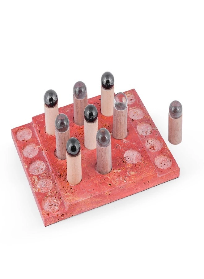 Layers Decorative Marble Peg Game - Red Stone-Like Board Wooden Pegs with Marble/Glass Tops