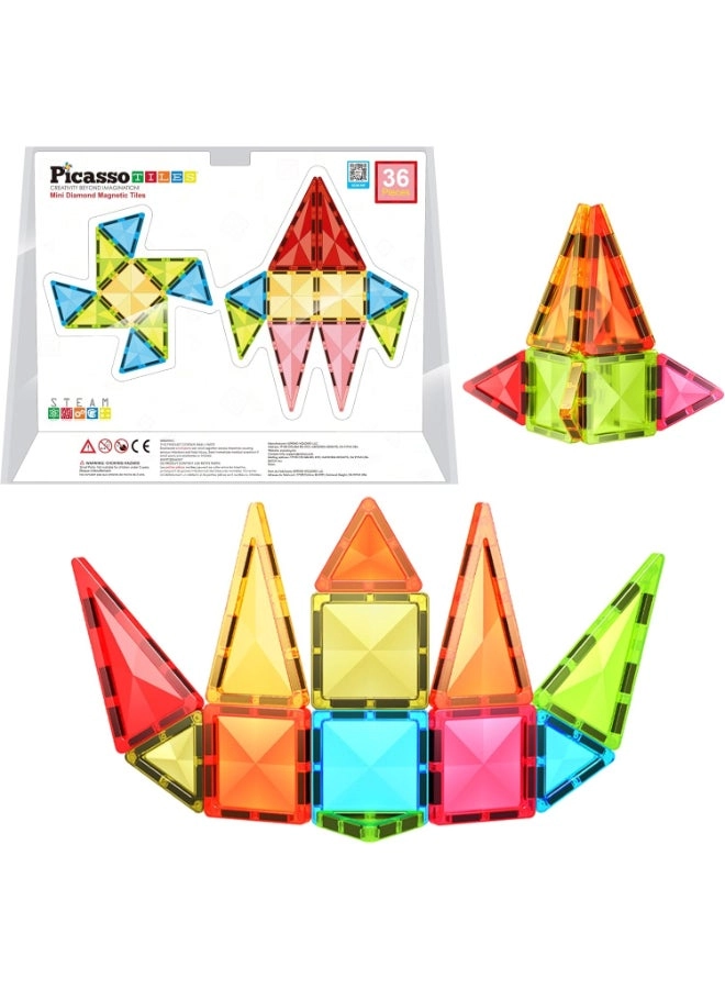 PicassoTiles Magnetic Mini Diamond Building Set - 36pc Multicolor Portable