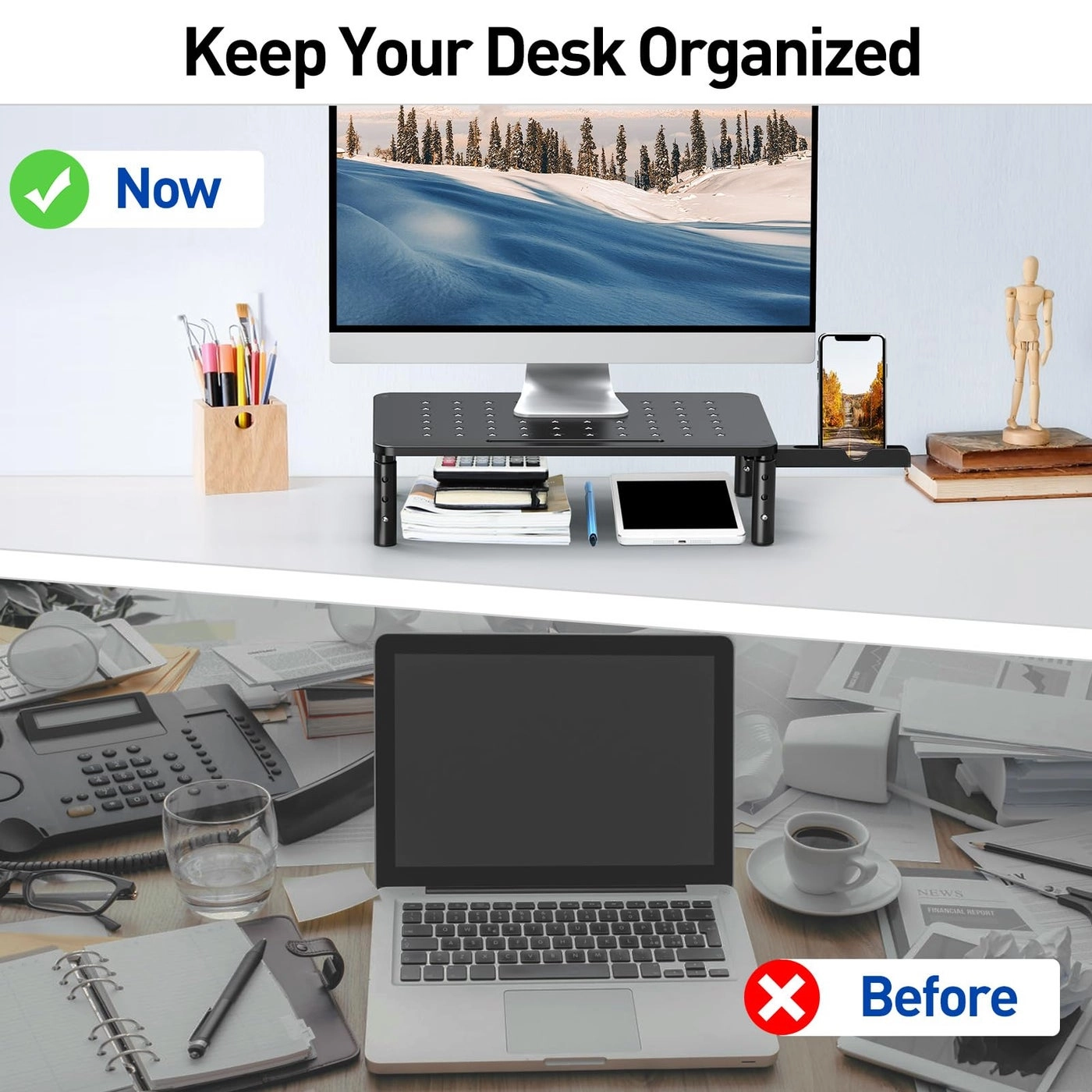 Monitor Stand Riser - Metal Drawer 3 Height Adjustable Phone Holder Pack
