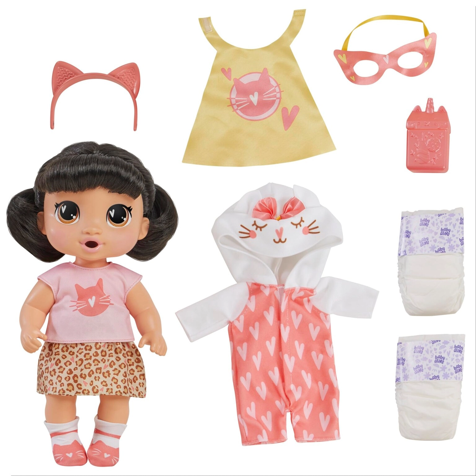 Baby Alive Katie Kat Baby Doll Playset - 11 Inches Black Hair Ages 3+