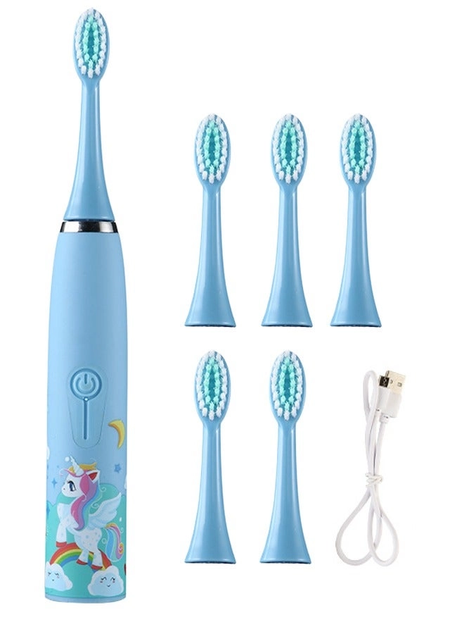 Kids Rechargeable Electric Toothbrush - 6 Brush Heads Timer USB Rechargeable