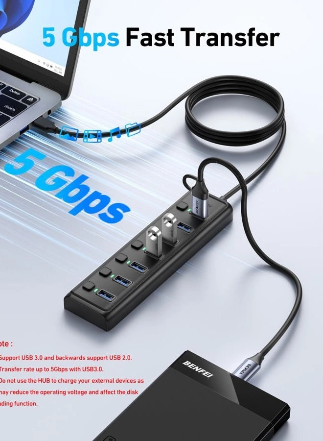 USB 3.0 Hub - 7-Port 3.3ft Cable