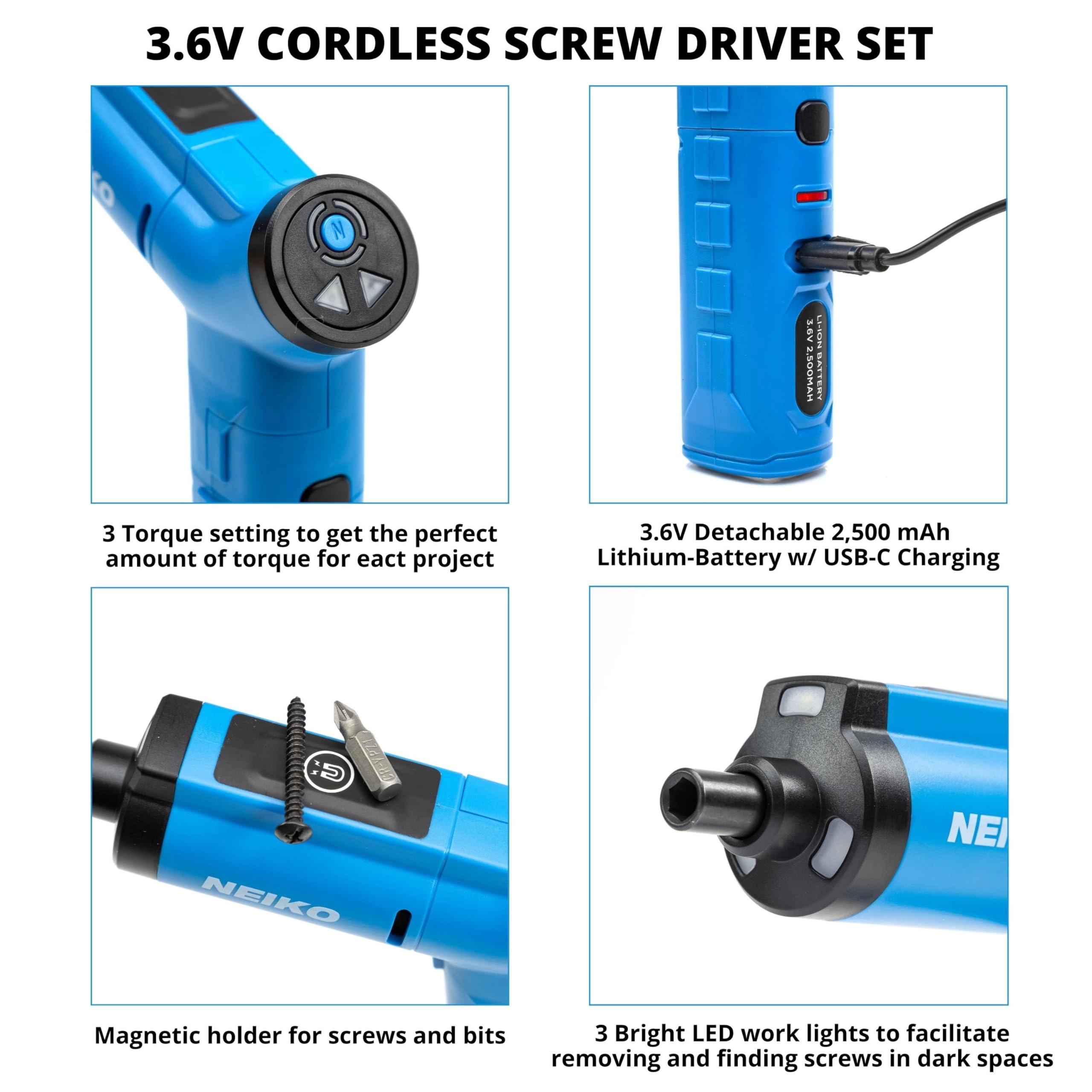 10580A Electric Screwdriver - 34pc 3.6V USB C