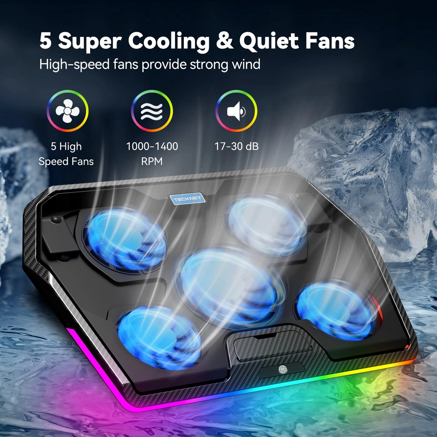 RGB Gaming Cooling Pad - 5 Fans 12"-19"