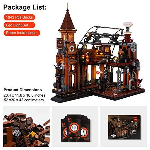 Train-Station Lighting Building Bricks Set (F9007) - Steampunk