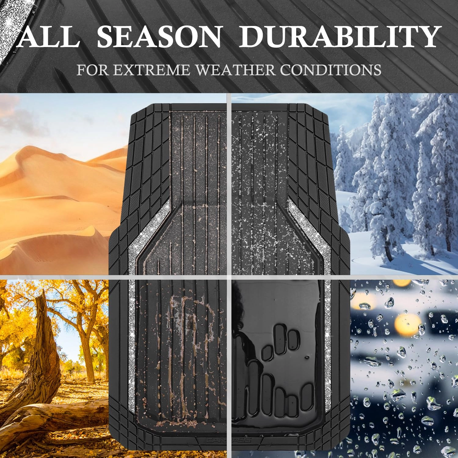 Heavy Duty Rubber Floor Mats - Universal Fit 3pcs Black Purple