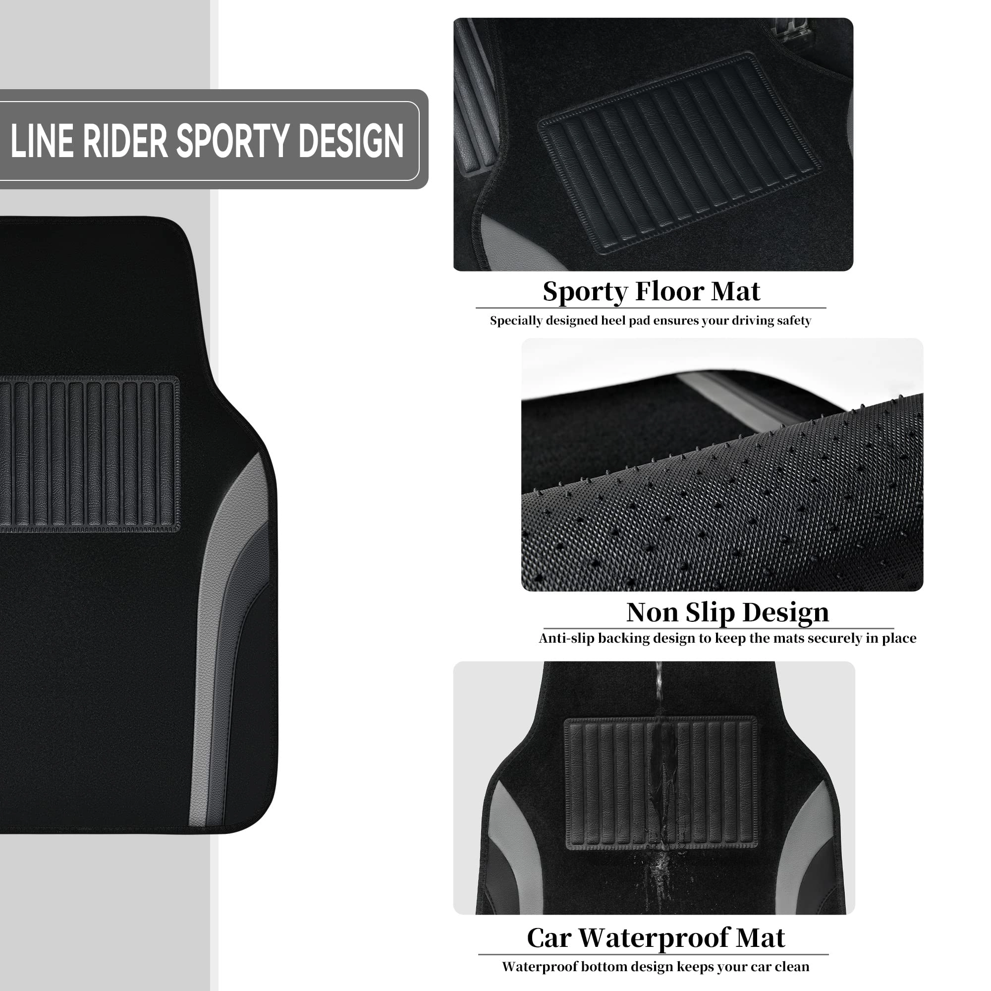 Universal Fit Car Floor Mats - Set of 4pcs Black and Burgundy