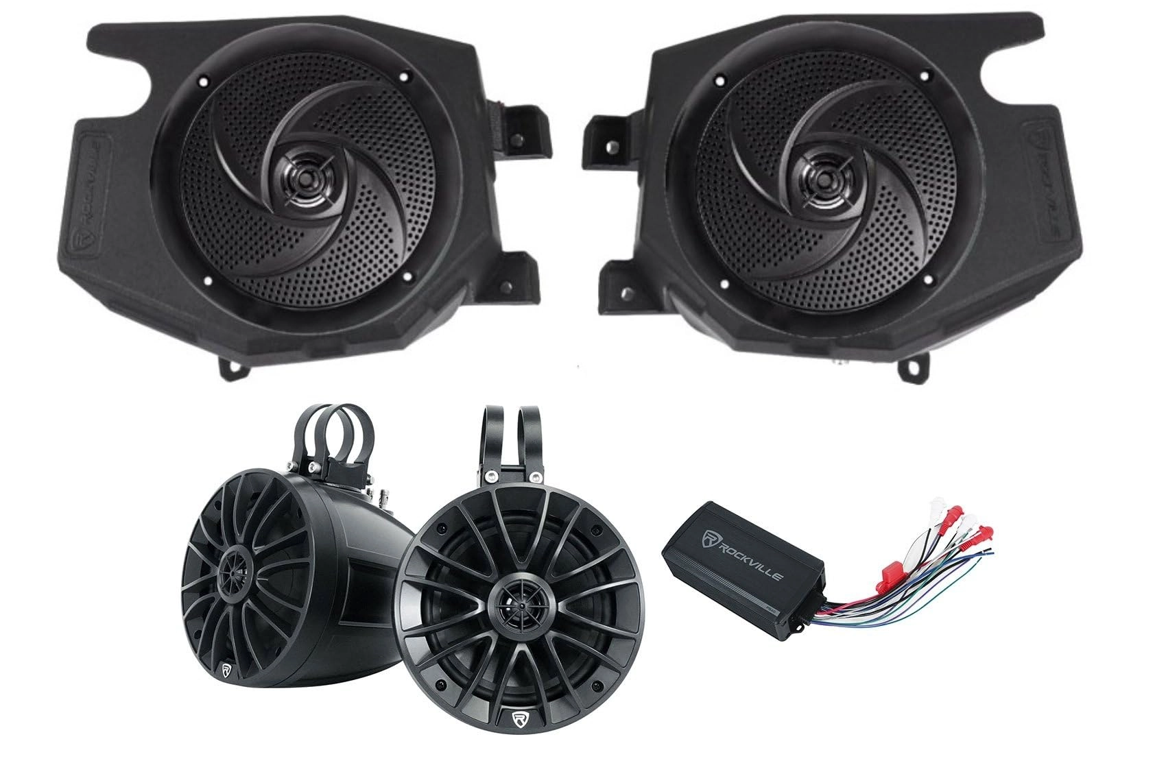 Rockville RockZR v2 - 2014-2023 6.5" Speaker Pods + RSM65B - 6.5" 320-Watt + UT65B - 6.5" 400-Watt + PS40 - 4 Channel Bluetooth IP65 340-Watts RMS