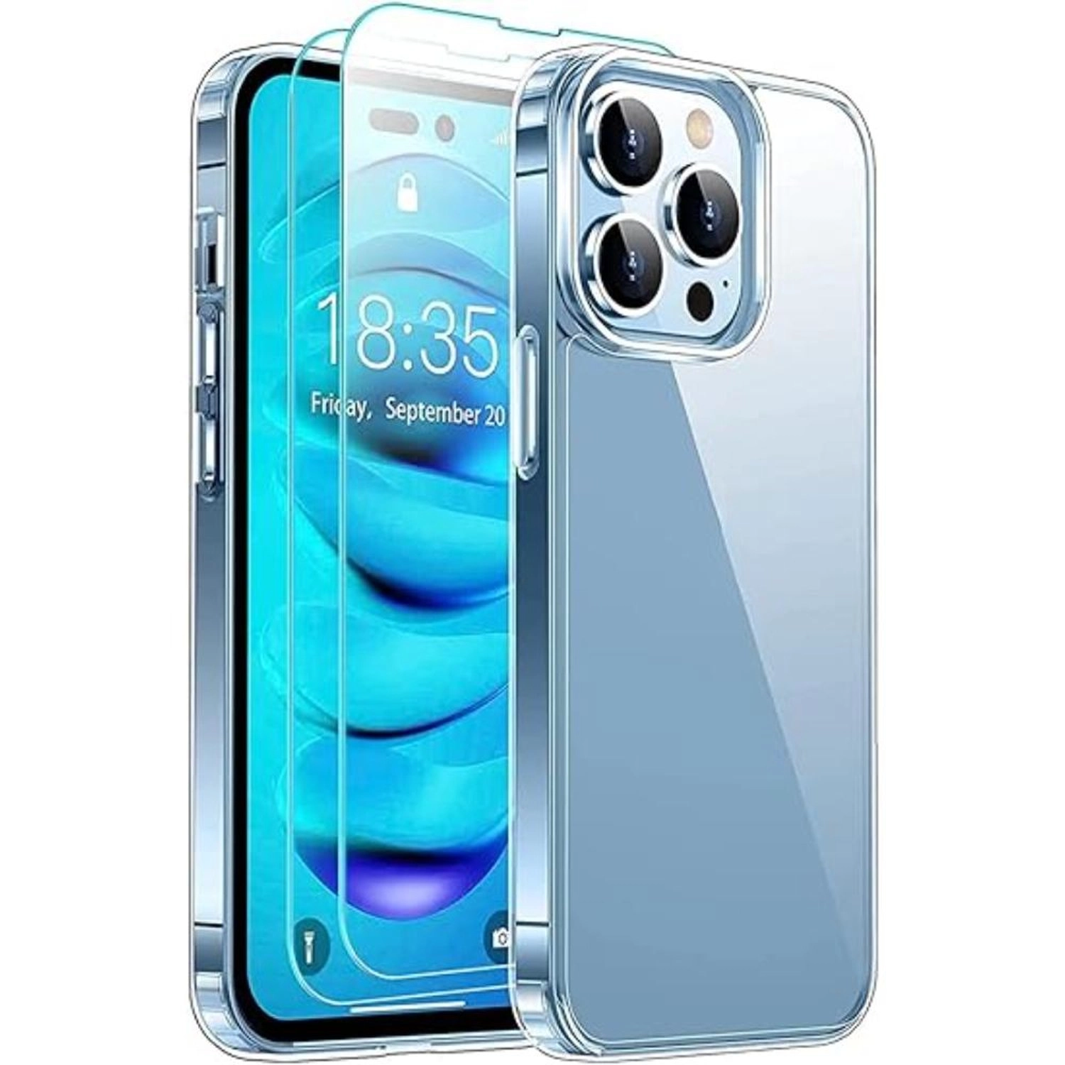 glassology iPhone 14 Case + Tempered Glass Screen Protector Ultra Slim Clear TPU for iPhone 14