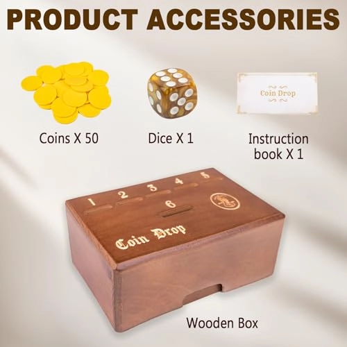 Penny Game - Wooden 50 Coins 1 Dice