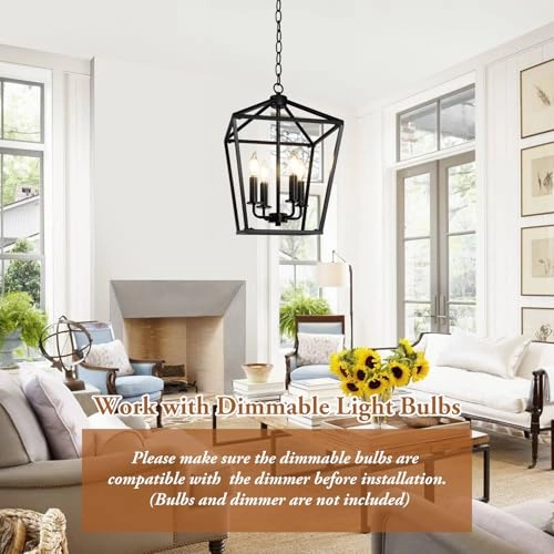 Farmhouse Chandelier - 4-Light Black Adjustable Height