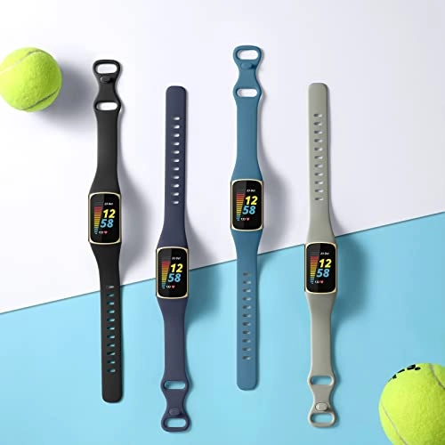 Soft Silicone Slim Watch Band for Fitbit Charge 5/Charge 6 - Black/Slate/Navy Blue/Pine Green