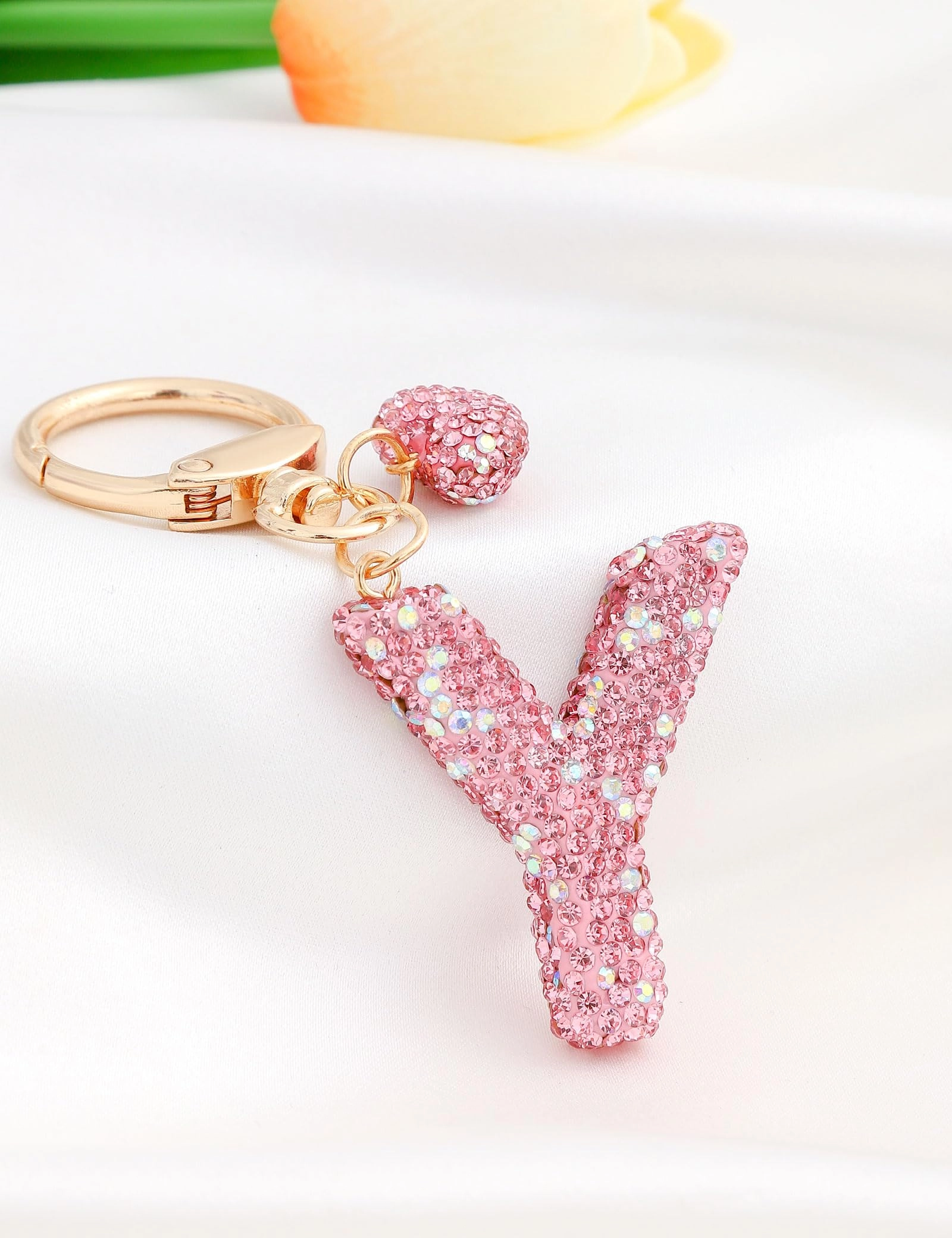Initial Keychain - L Purple Rhinestone