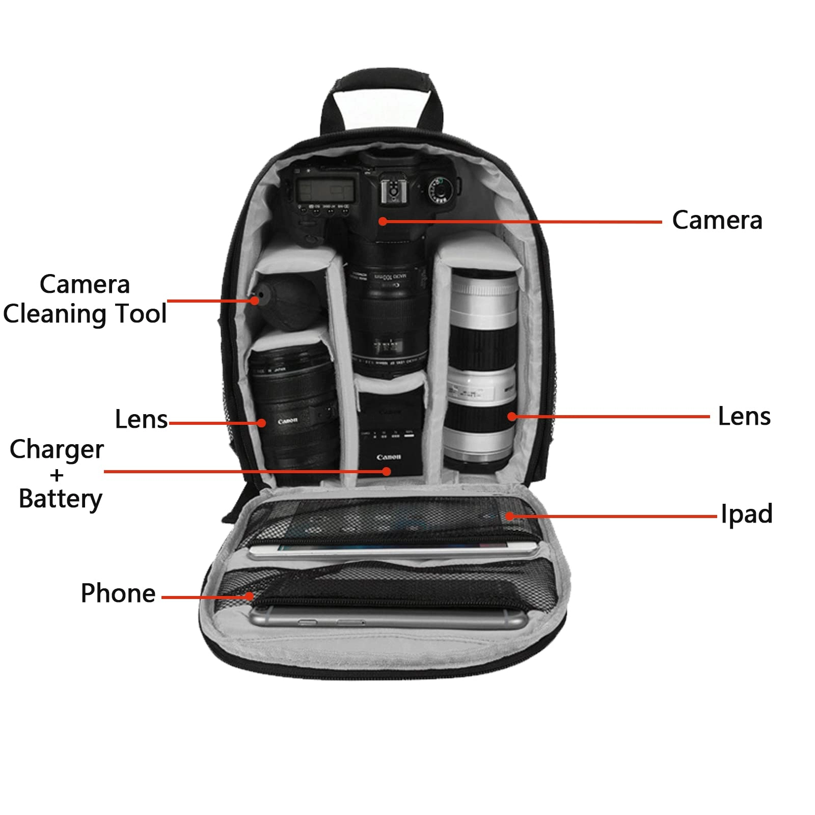 Camera Backpack - 40 cm x 30 cm x 7.5 cm Compatible with Canon Nikon Sony Professional