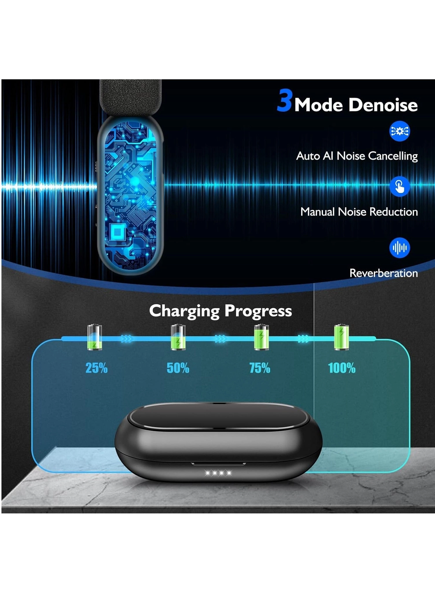 Wireless Lavalier Microphone Lightning Microphone - 2 Mic Charging Bin