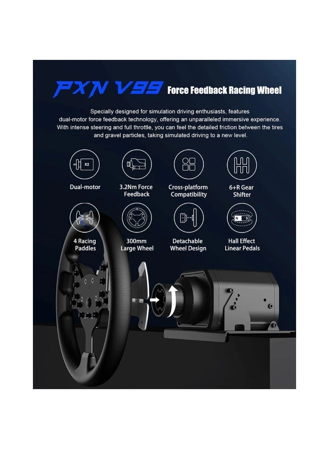 V99 Racing Wheel & Pedals - PC PS4 PS3 Xbox One Xbox Series X/S