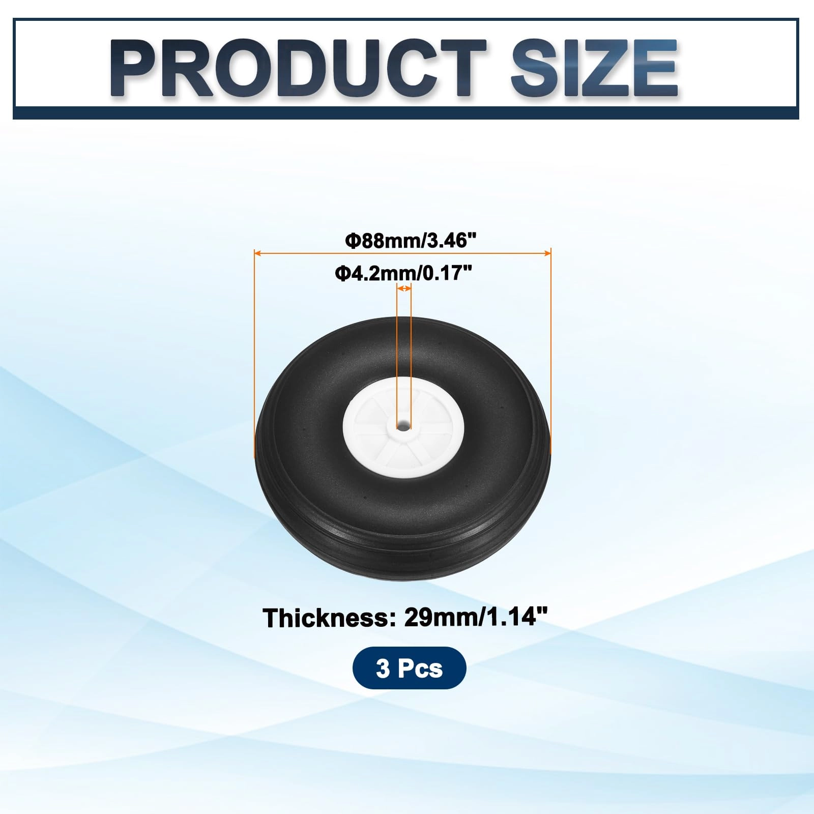 RC Airplane Wheels - 3.5" OD PU Rubber Pack of 3