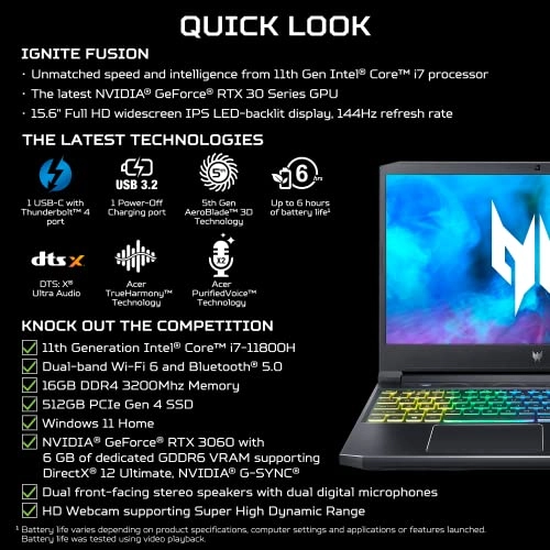 Predator Helios 300 - 15.6'' Core i7-11800H 16GB DDR4 512GB SSD