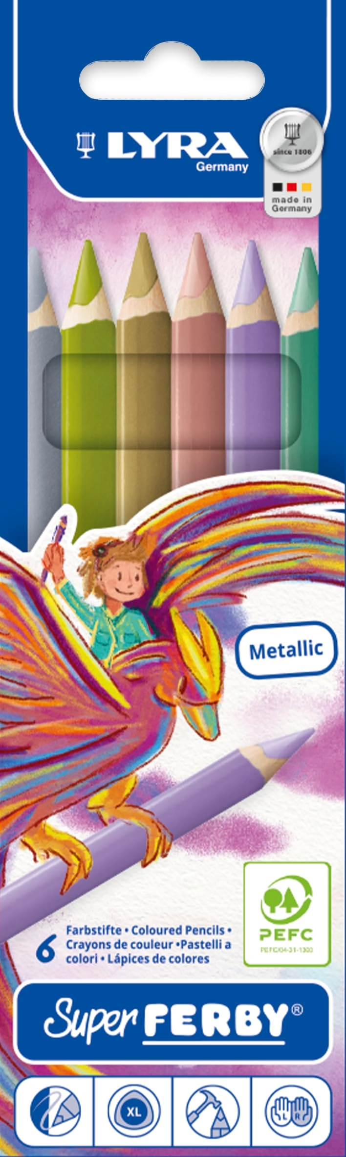 Lyra Super Ferby Coloured Pencils - Metallic Colours - 6 Pcs