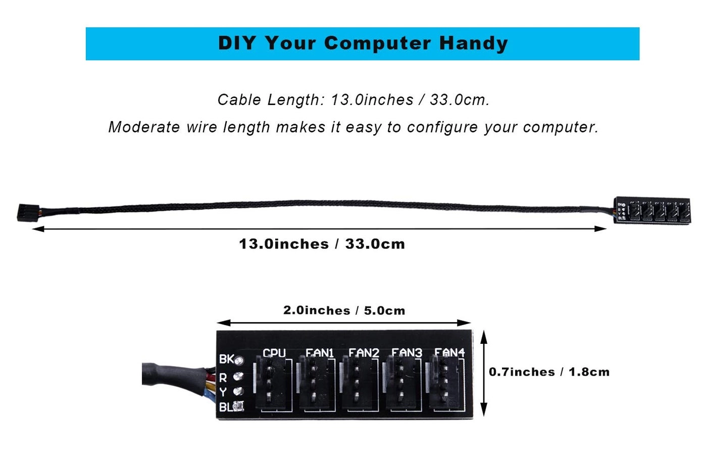 4 Pin PWM Fan Hub - 13-Inch 24AWG 1 to 5 Splitter