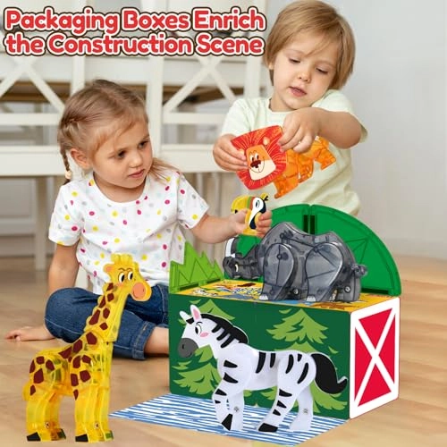 Safari Animal Magnet Tiles - Lion Giraffe Zebra Rhino Hornbird 5 pcs