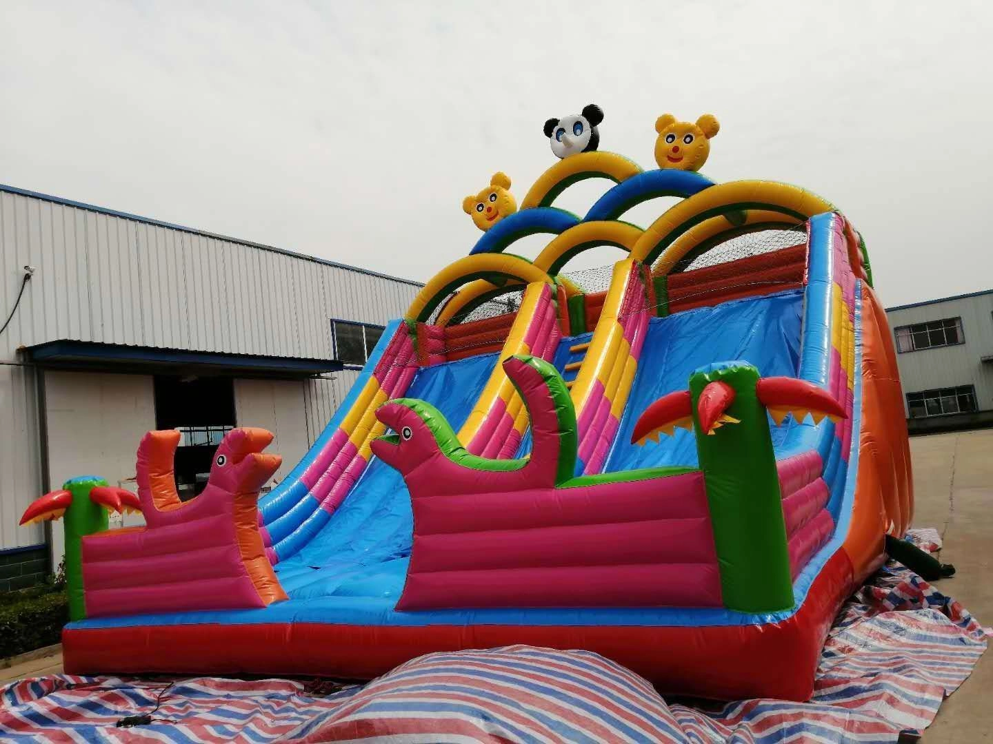 Jungal Bear Bouncy Castle - Double Slide Multi Colour