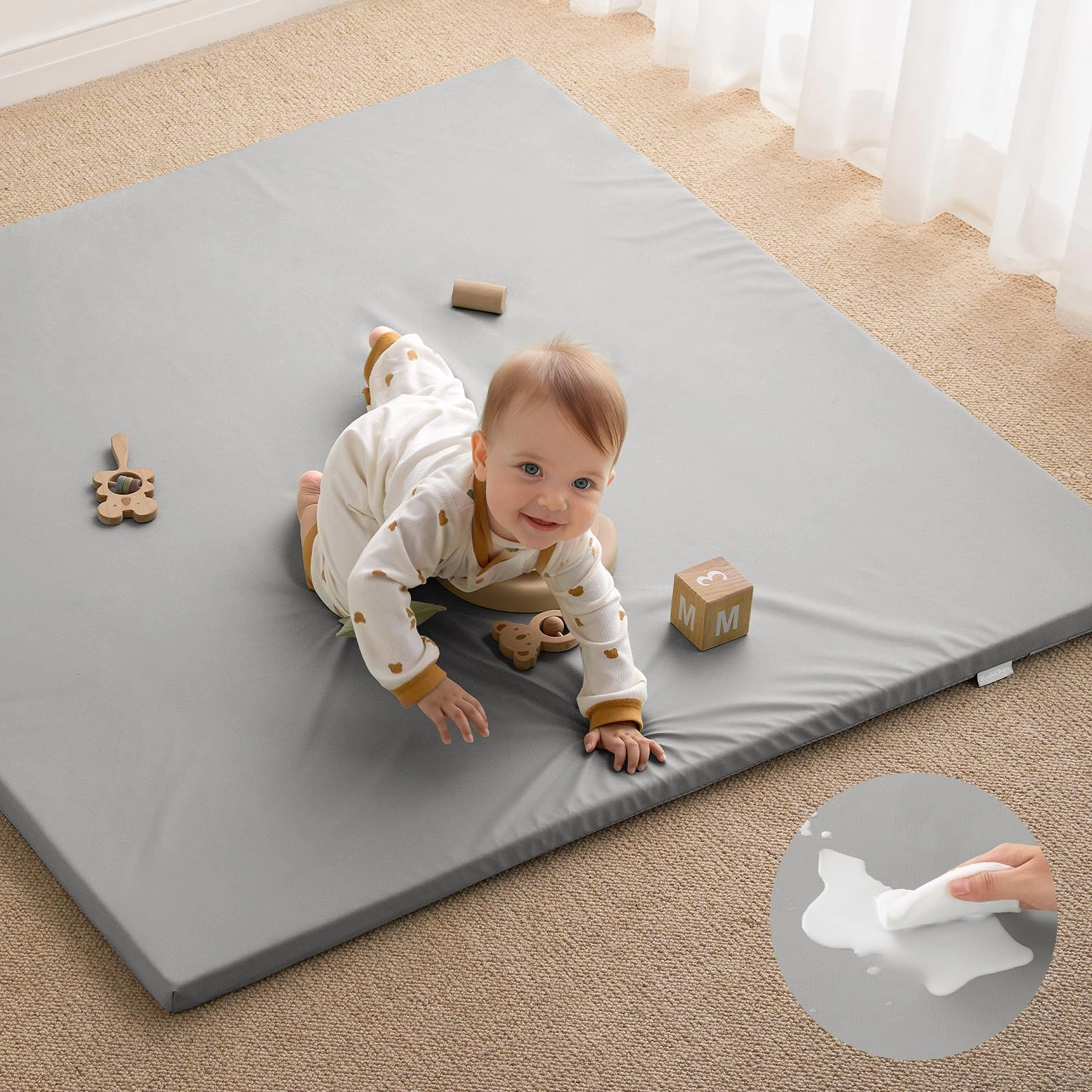 blissful diary Vegan Leather Baby Play Mat - 50x50 Taupe