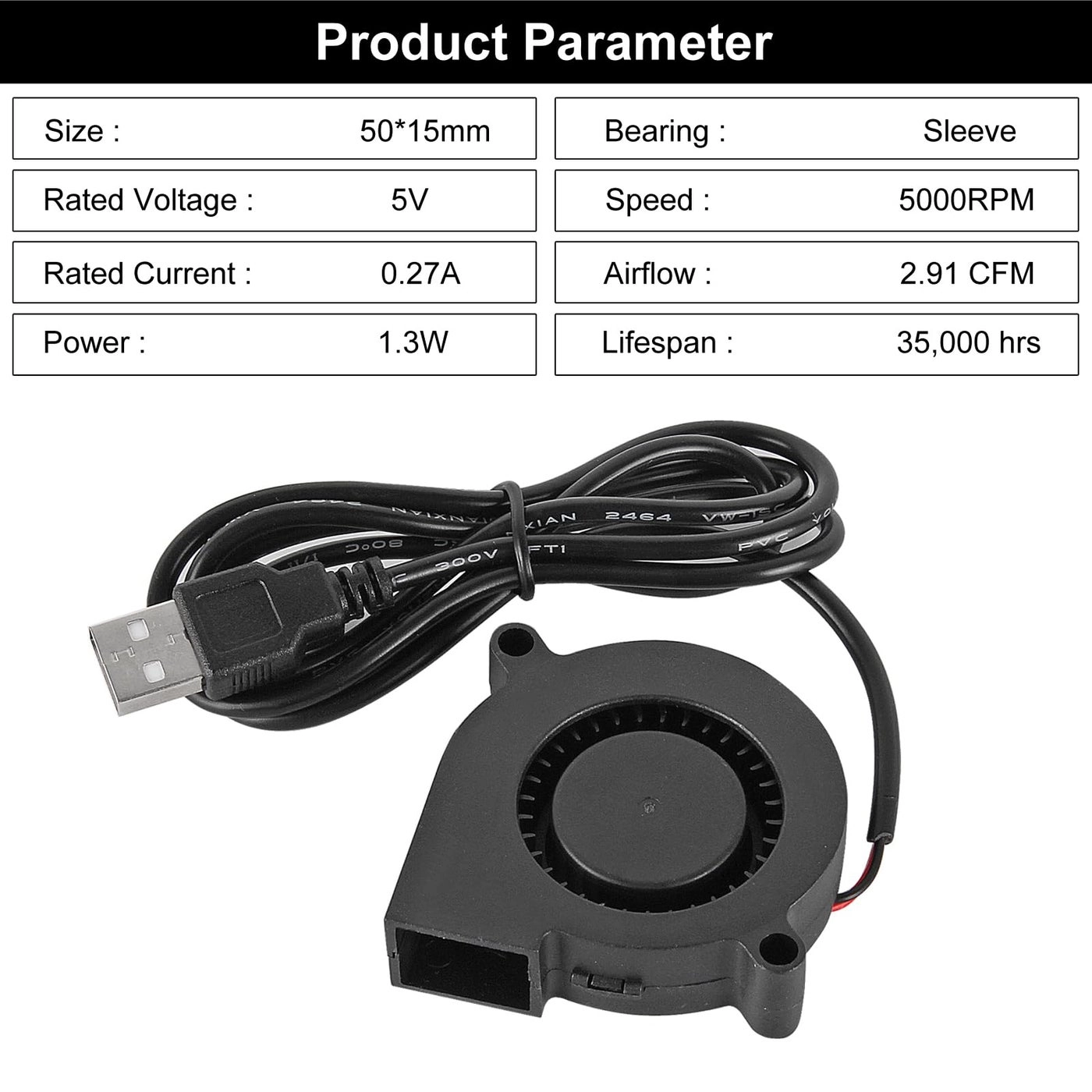 5015 USB Blower Fan - 50mm x 50mm x 15mm