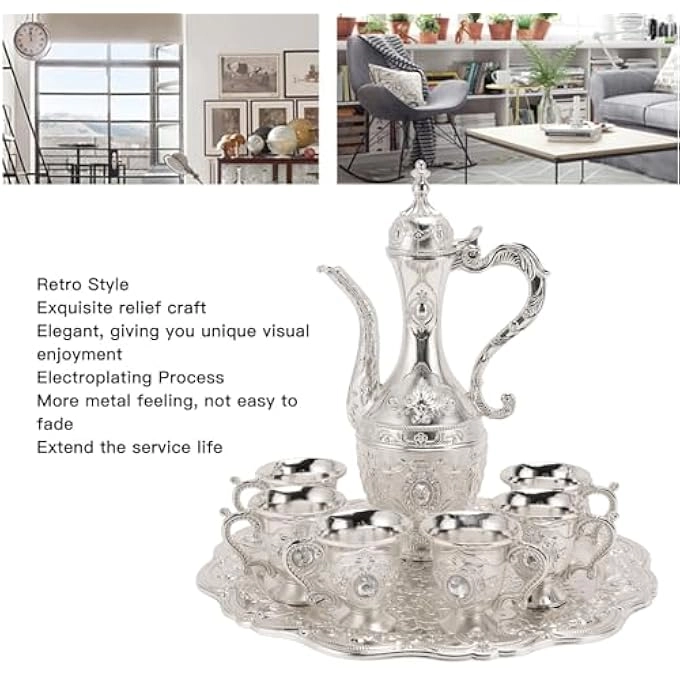 Turkish Coffee Pot Set - Alloy 6 Cups Silver