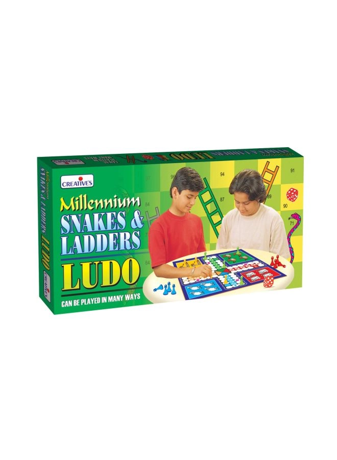 Millennium Ludo and Snakes & Ladders - Double-sided play board 16 Play Pieces