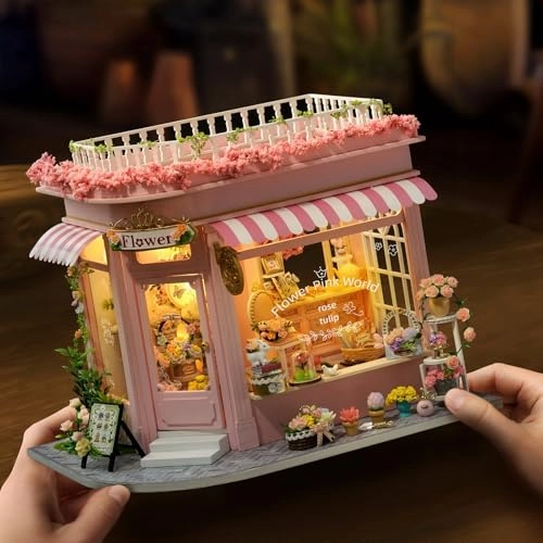 Colorful Flower Shop - Miniature House Kit Pink Wood