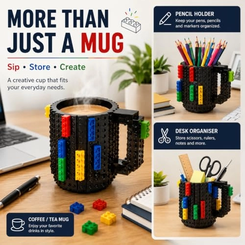 Build-On Brick Plastic Mug - 3 Bags of Bricks 350 ml