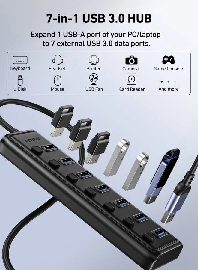 USB 3.0 Hub - 7-Port 3.3ft Cable