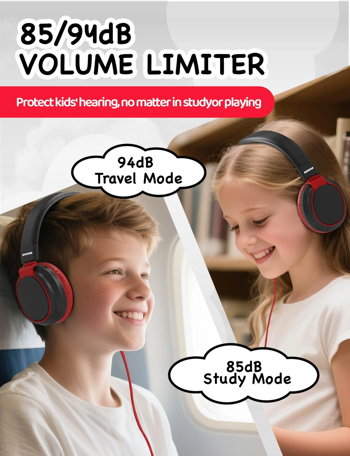 MD-H01 - Kids Wired 85dB Foldable On-Ear with Mic