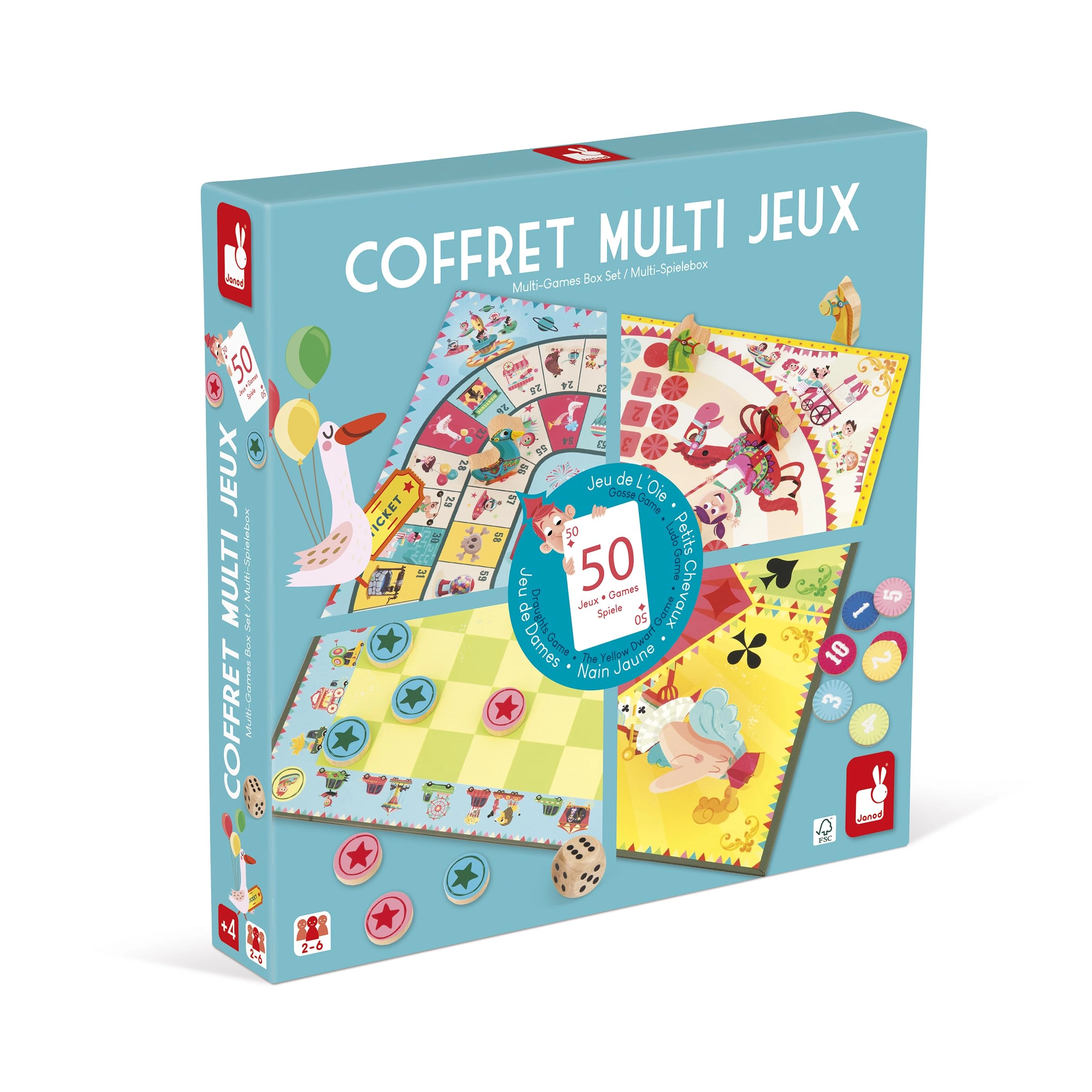 JANOD Carrousel Multi-Games Box Set - 5 to 12 years old 135 pieces