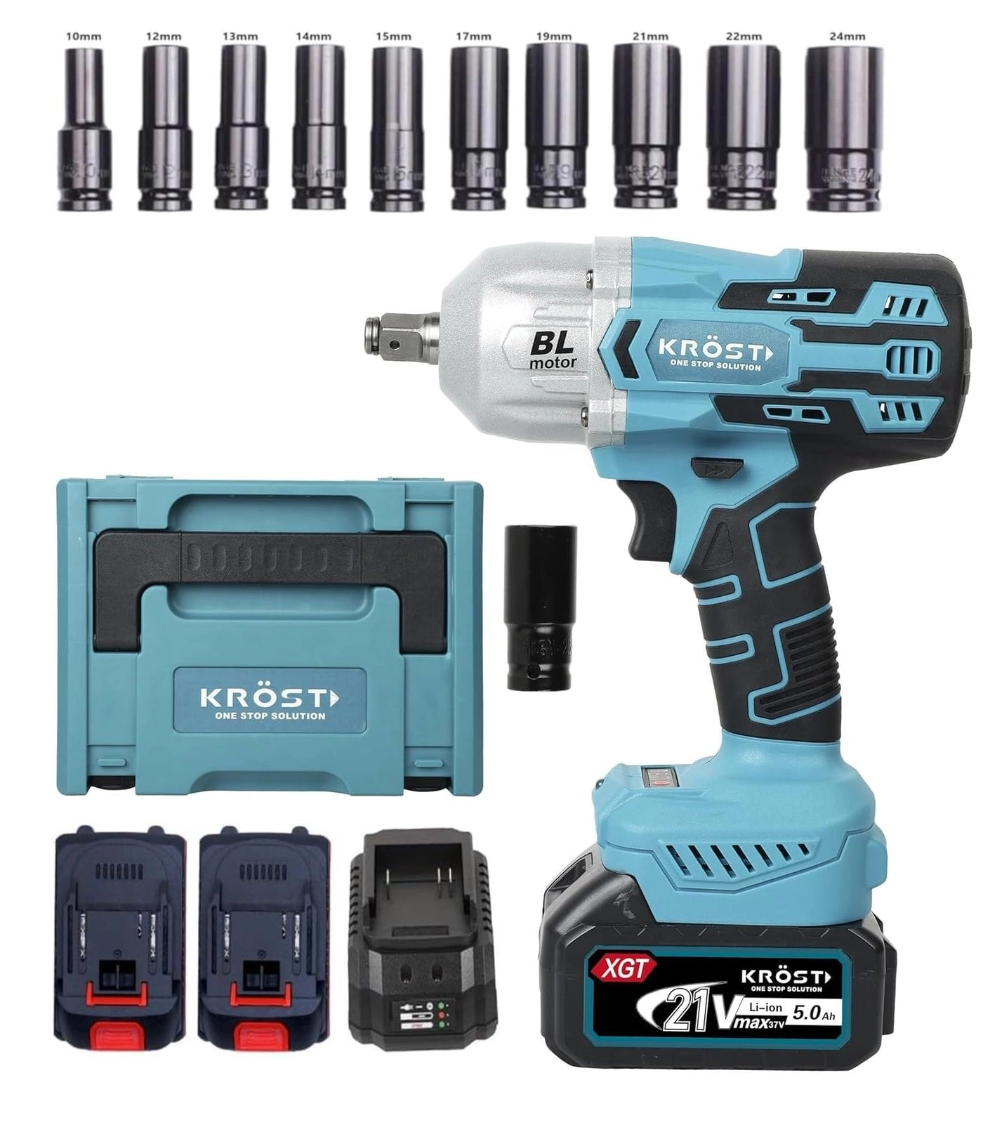 KROST Pro Series Combo Torque Cordless Impact Wrench - 1000nm 1/2" Bundle