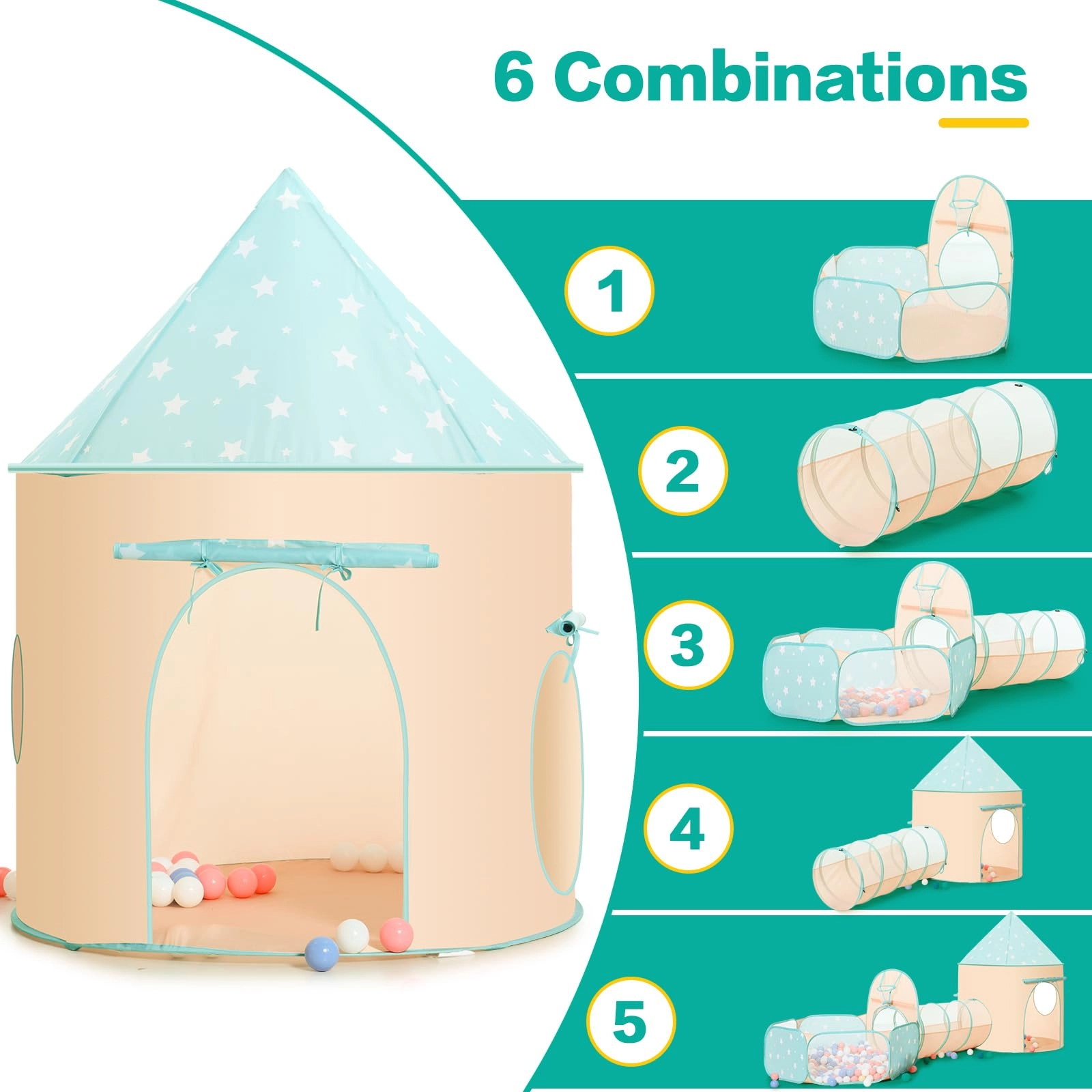 3pc Kids Play Tent - Space Orange & Green