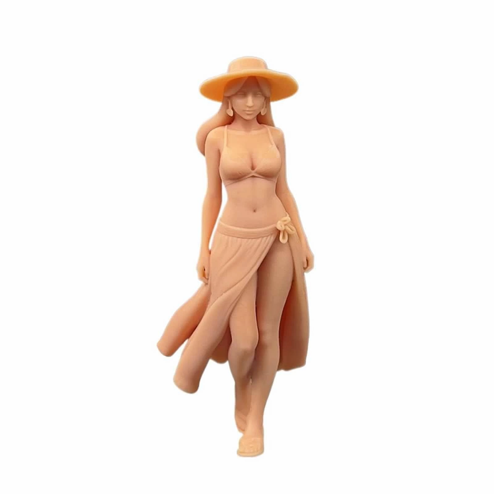 ZEDACAKAI Figurine Trendy Hat Woman Beach Bikini Girl Model - 1/24