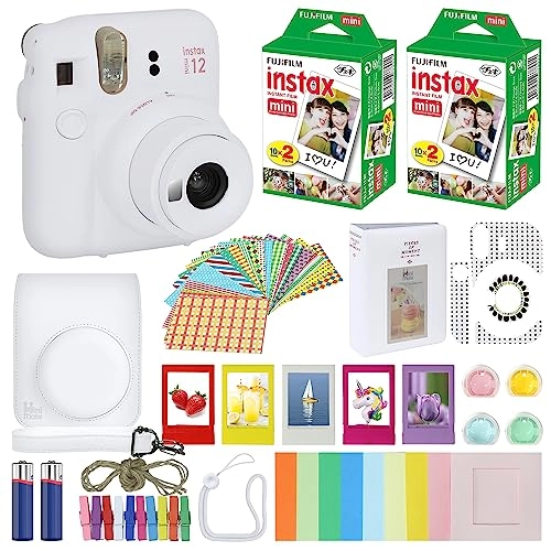 Instax Mini 12 - Clay White + Carrying Case + Instax Mini Film - 40 Sheets + Photo Album - 64 Pockets