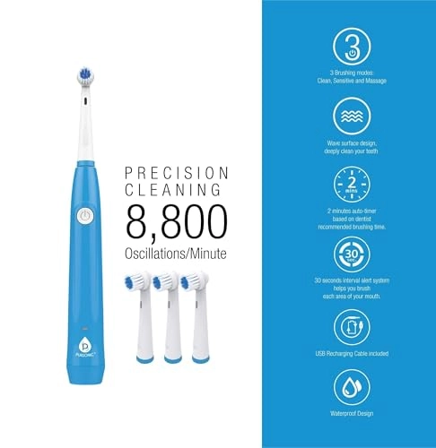 Rotating Electric Toothbrush - 3 Brush Heads 3 Cleaning Modes USB Rechargeable