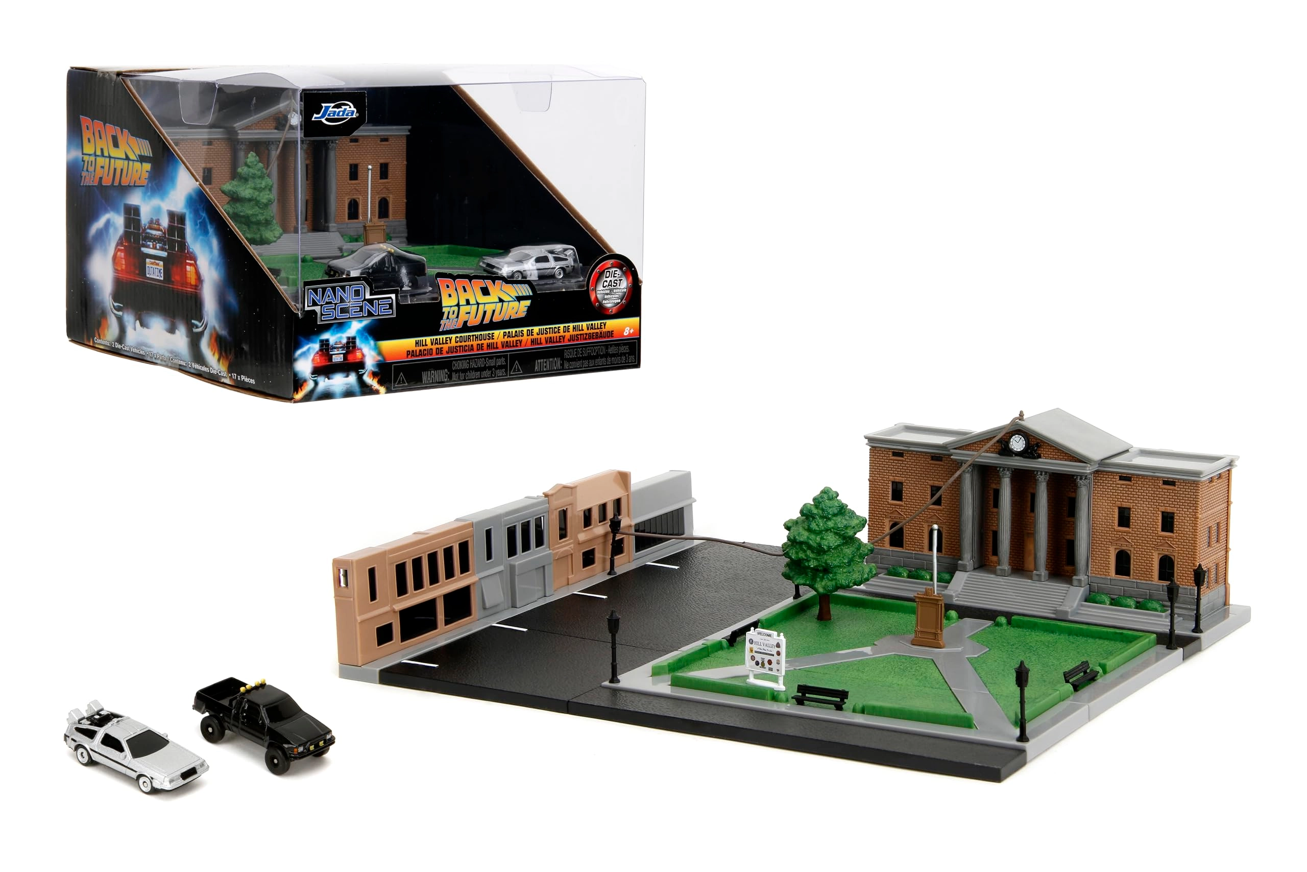 Jada Toys Marty McFly, Doc Brown - Back to the Future Hill Valley Courthouse Diorama - 1:87 scale Die-cast (7.62 cm) (34804)
