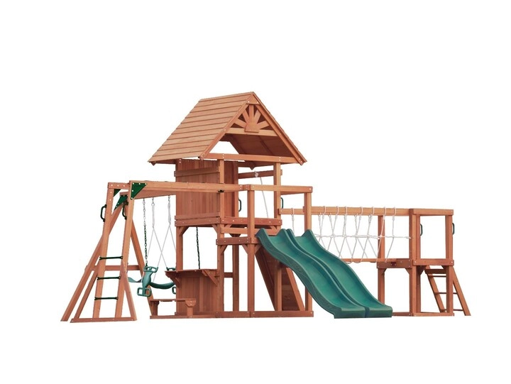 Double Decker Everest Swing Set - wooden roof 660 x 665 x 332 cm