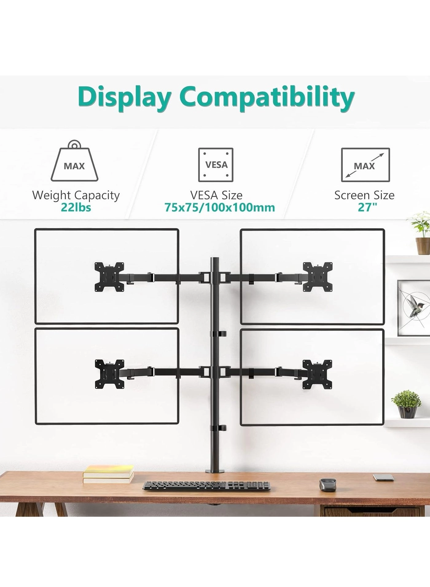 Quad Monitor Stand - four 27-inch 75x75mm, 100x100mm