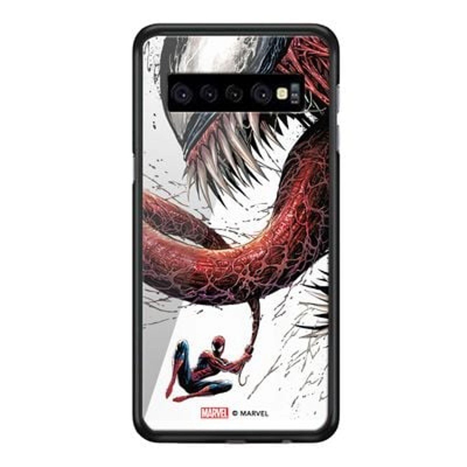 Wackylicious Spiderman And Venom Cover Back Case for Galaxy S10 - TPU Bumper Case + Tempered Glass Back
