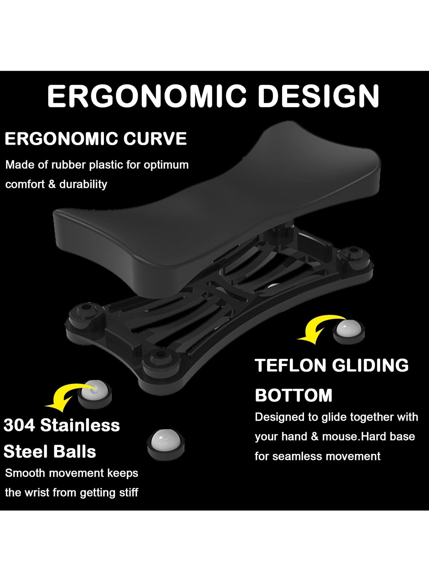 Ergonomic Gliding Palm Rest - Sliding Wrist Pad 4 Scroll Wheels 1.8 x 3.6 x 0.6 inches