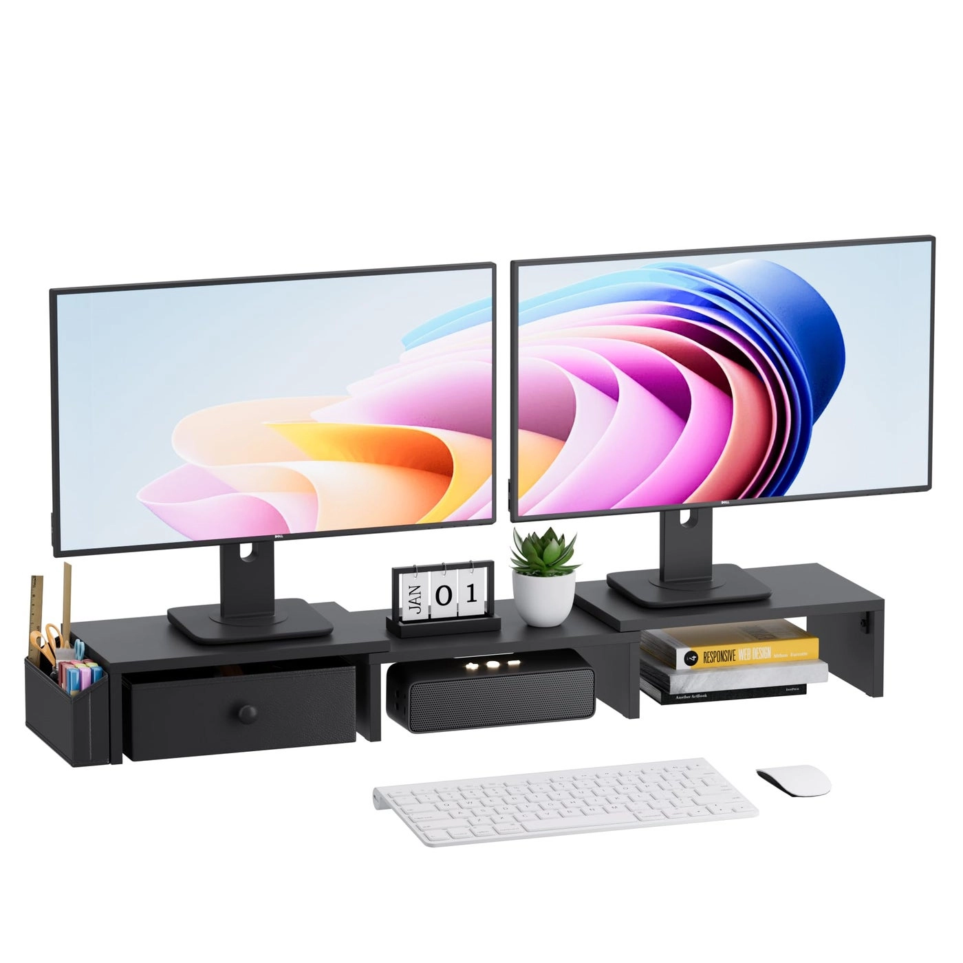 VERSASKY Dual Monitor Stand Riser - Adjustable Length Swivel Angle