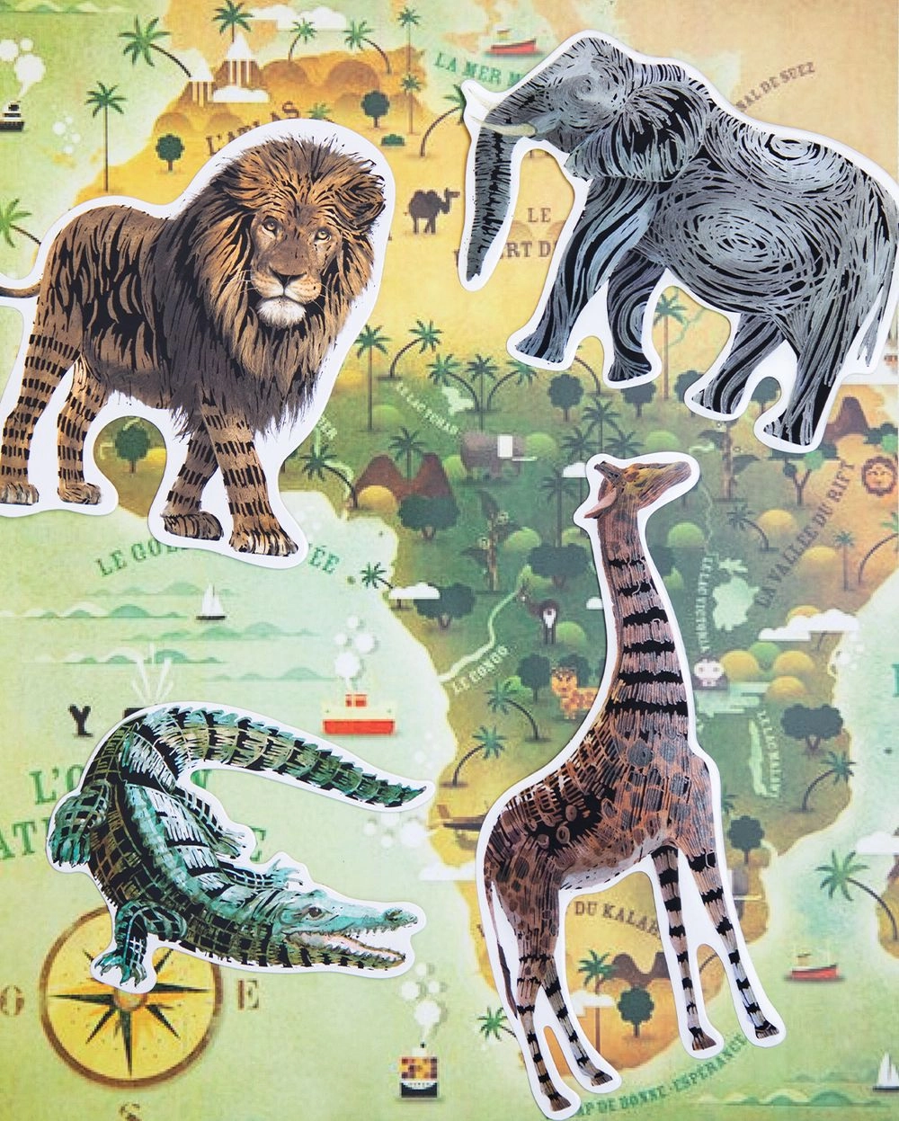 Safari Animals Activity Sticker Book Scratch Art 4 pcs