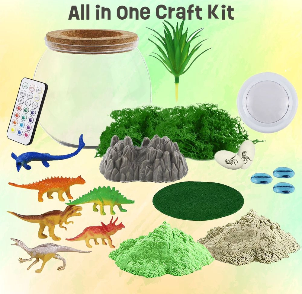 DIY Terrarium Craft Kit - 13-colored LED night light six dinosaurs